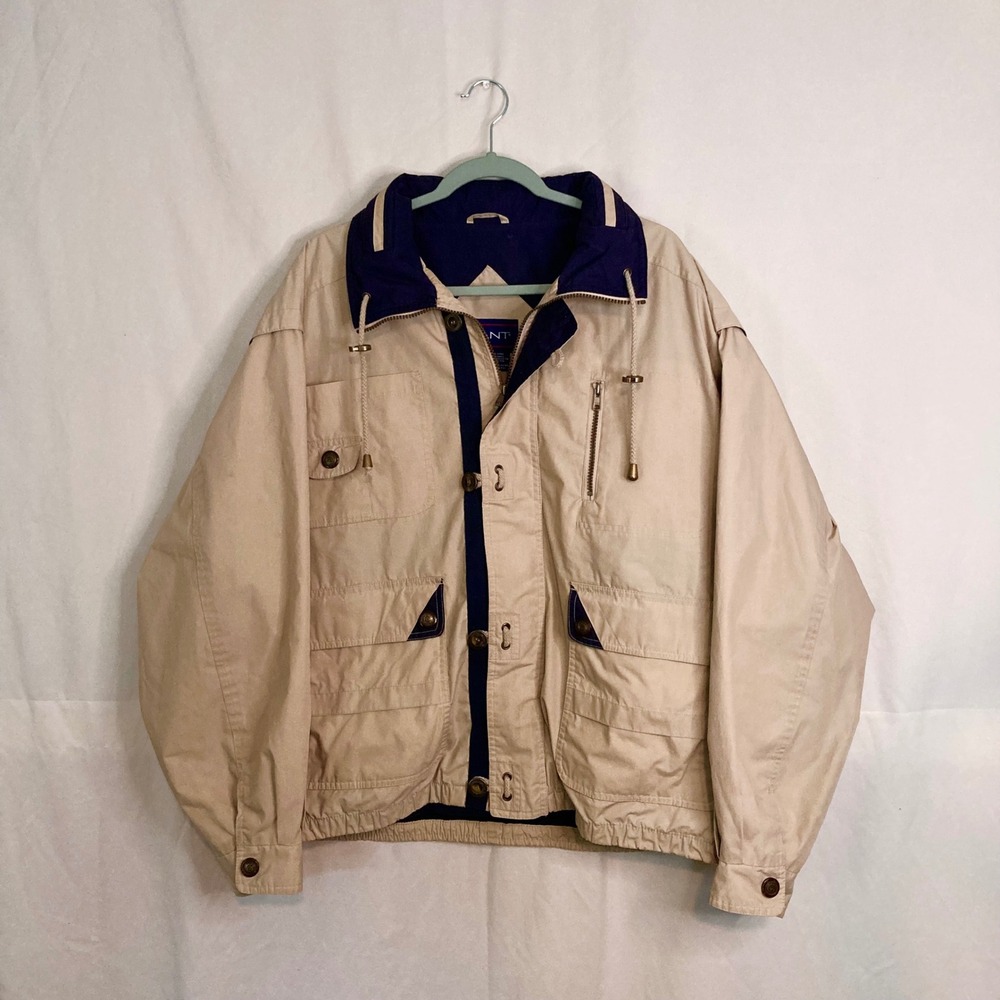 Gant Vintage 90s Yacht Club Utility Sailing Windbreaker Tan Navy Colorblock XL